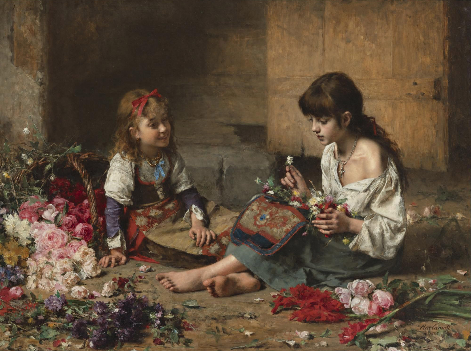 Харламов А.. Юные цветочницы. 1885