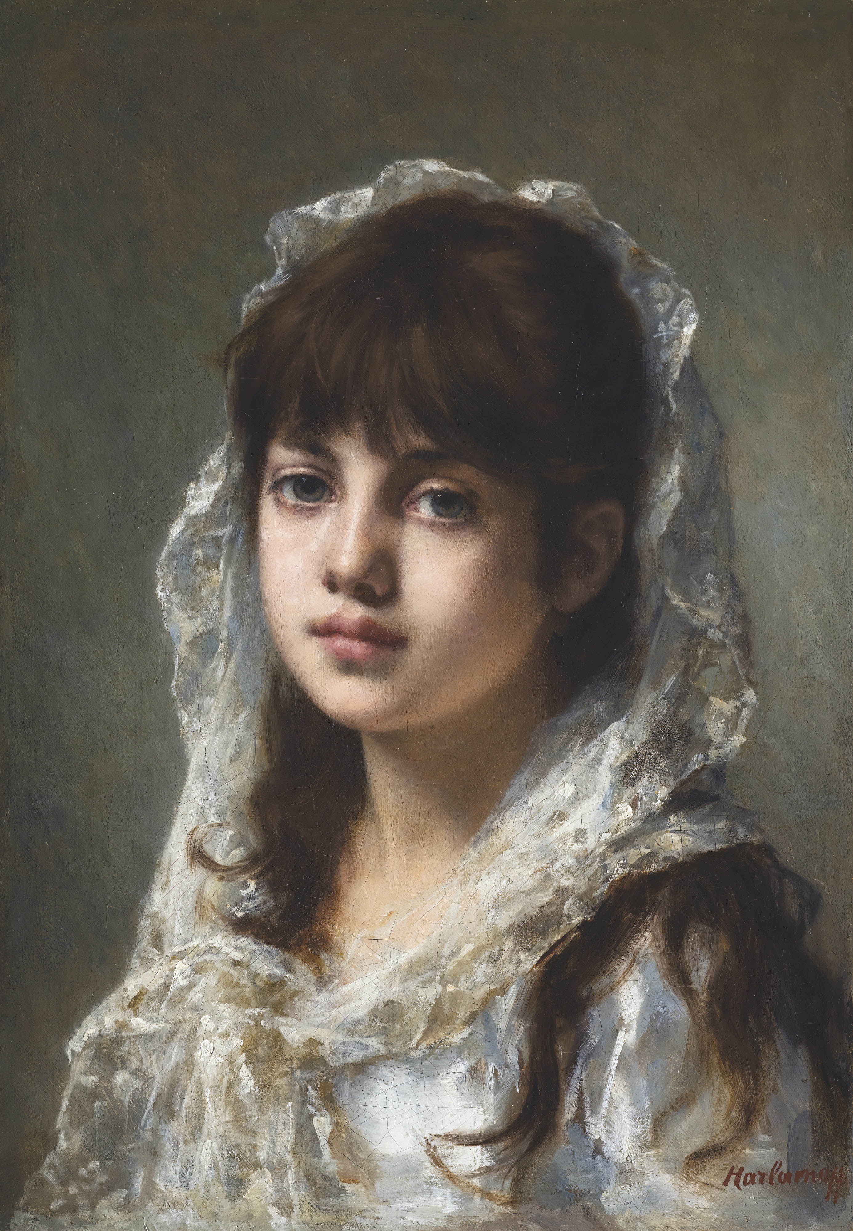 Харламов А.. Портрет молодой девушки в белой вуали