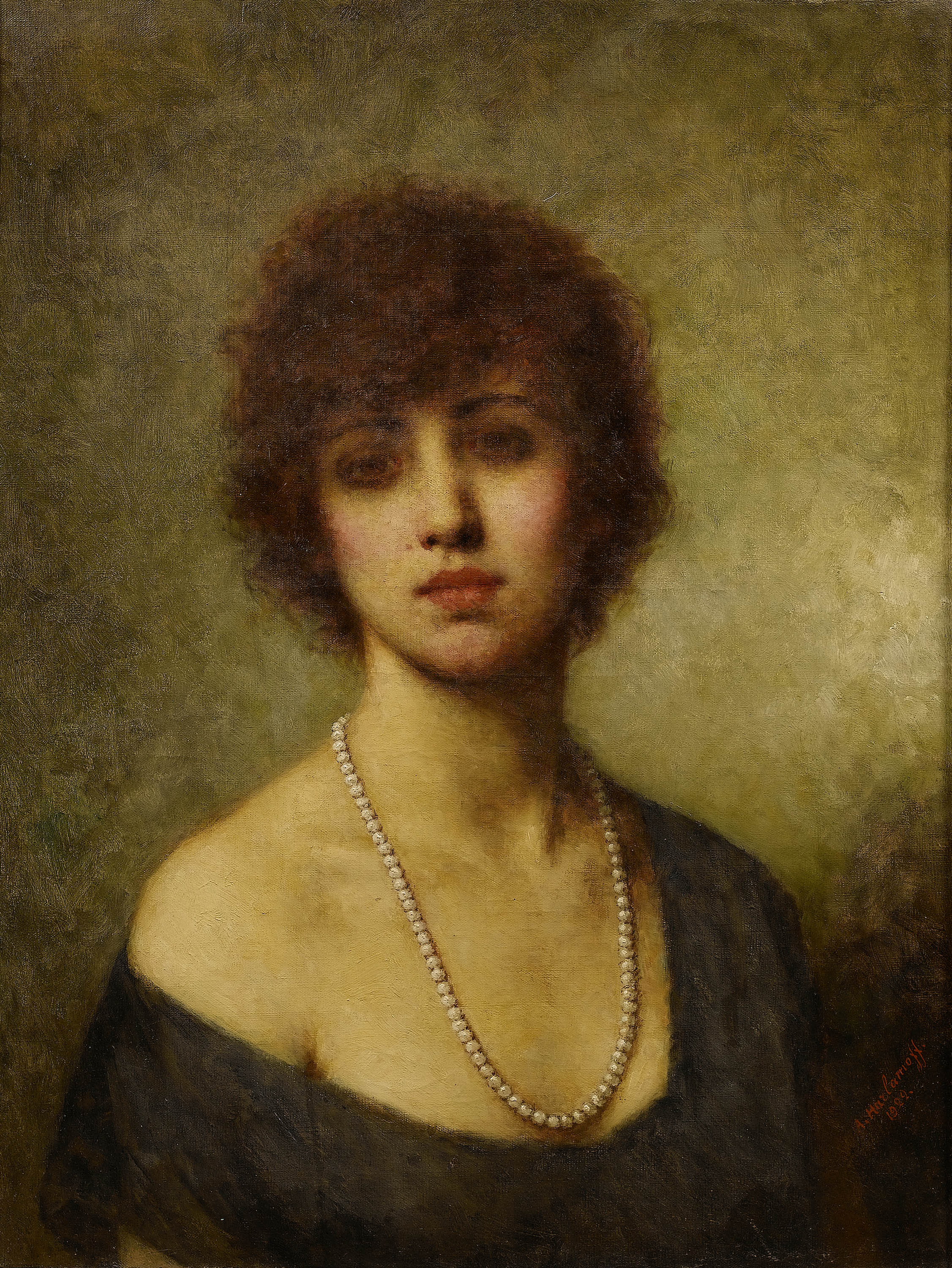 Харламов А.. Портрет молодой женщины с жемчугом. 1922
