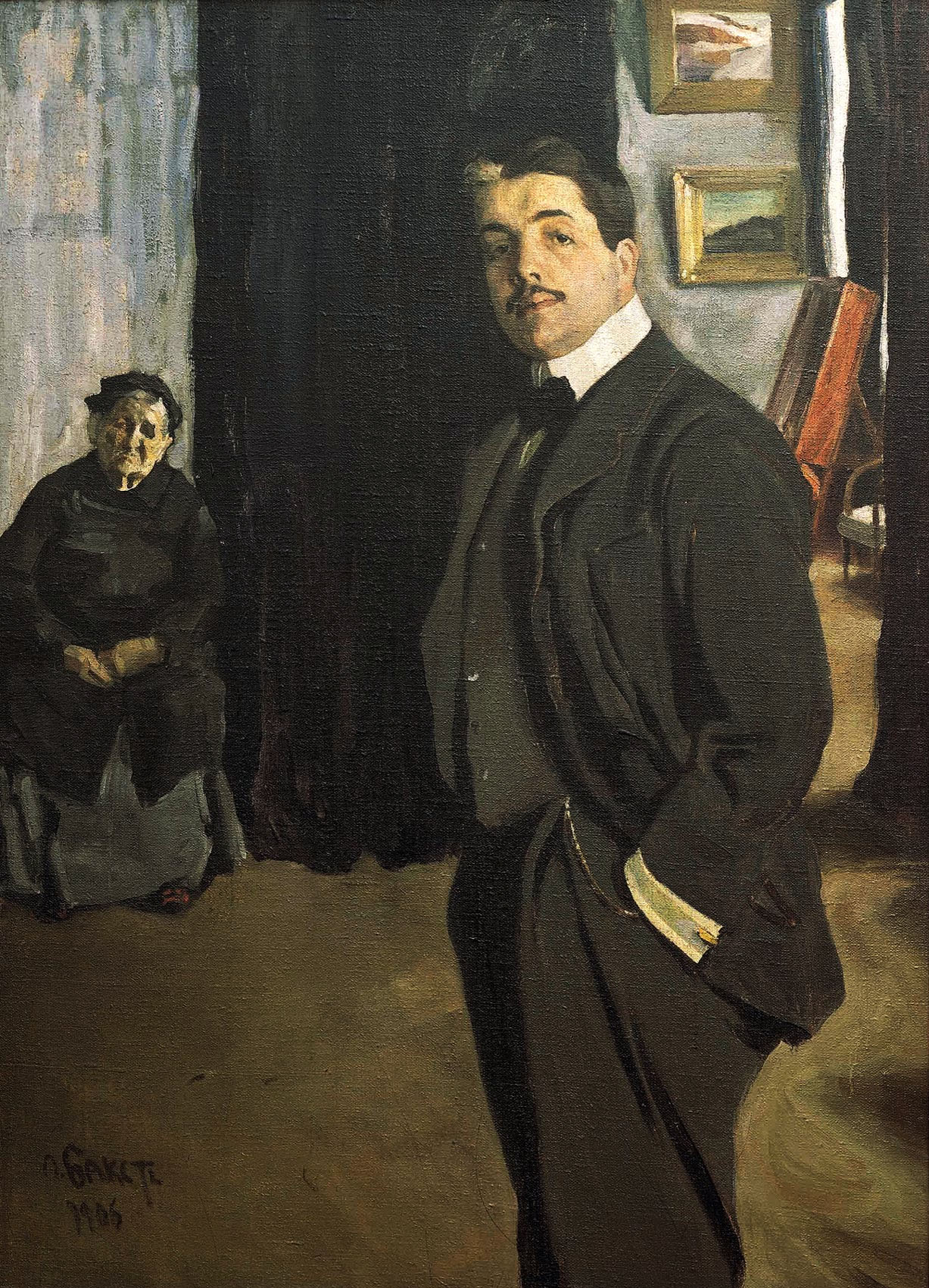 Бакст. Портрет С.П. Дягилева с няней. 1906