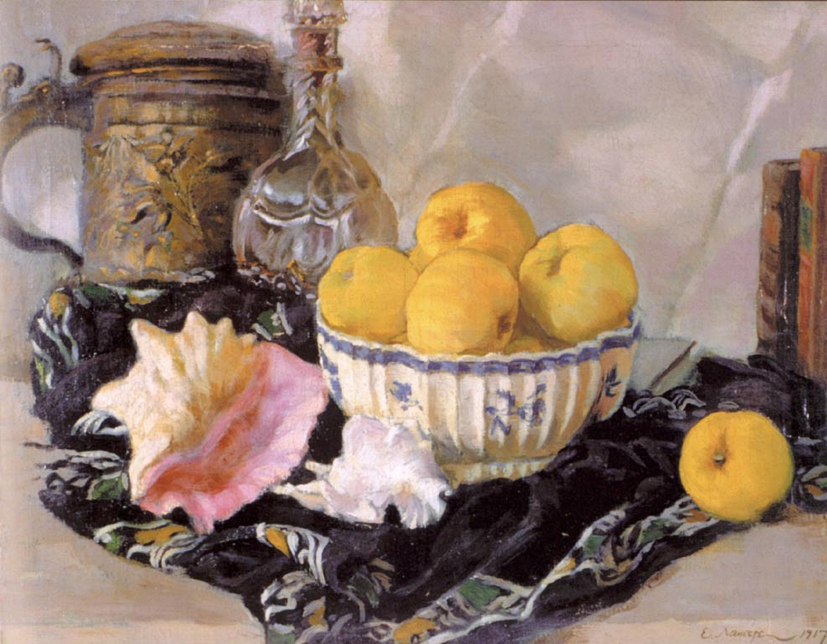 Лансере Е.Е.. Натюрморт. Раковина и яблоки. 1917