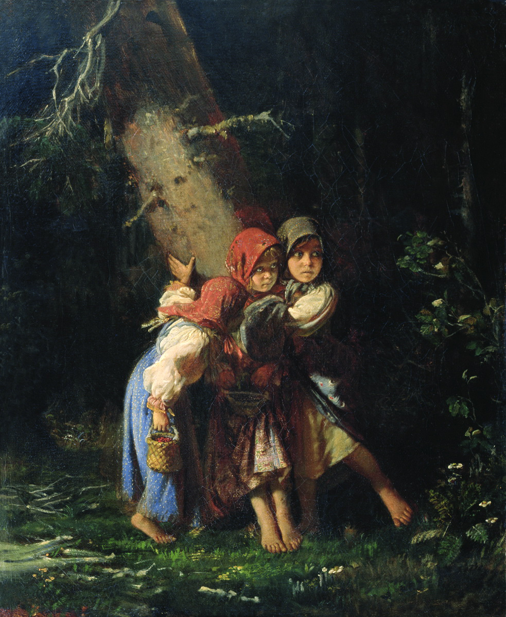 Корзухин. Крестьянские девочки в лесу. 1878