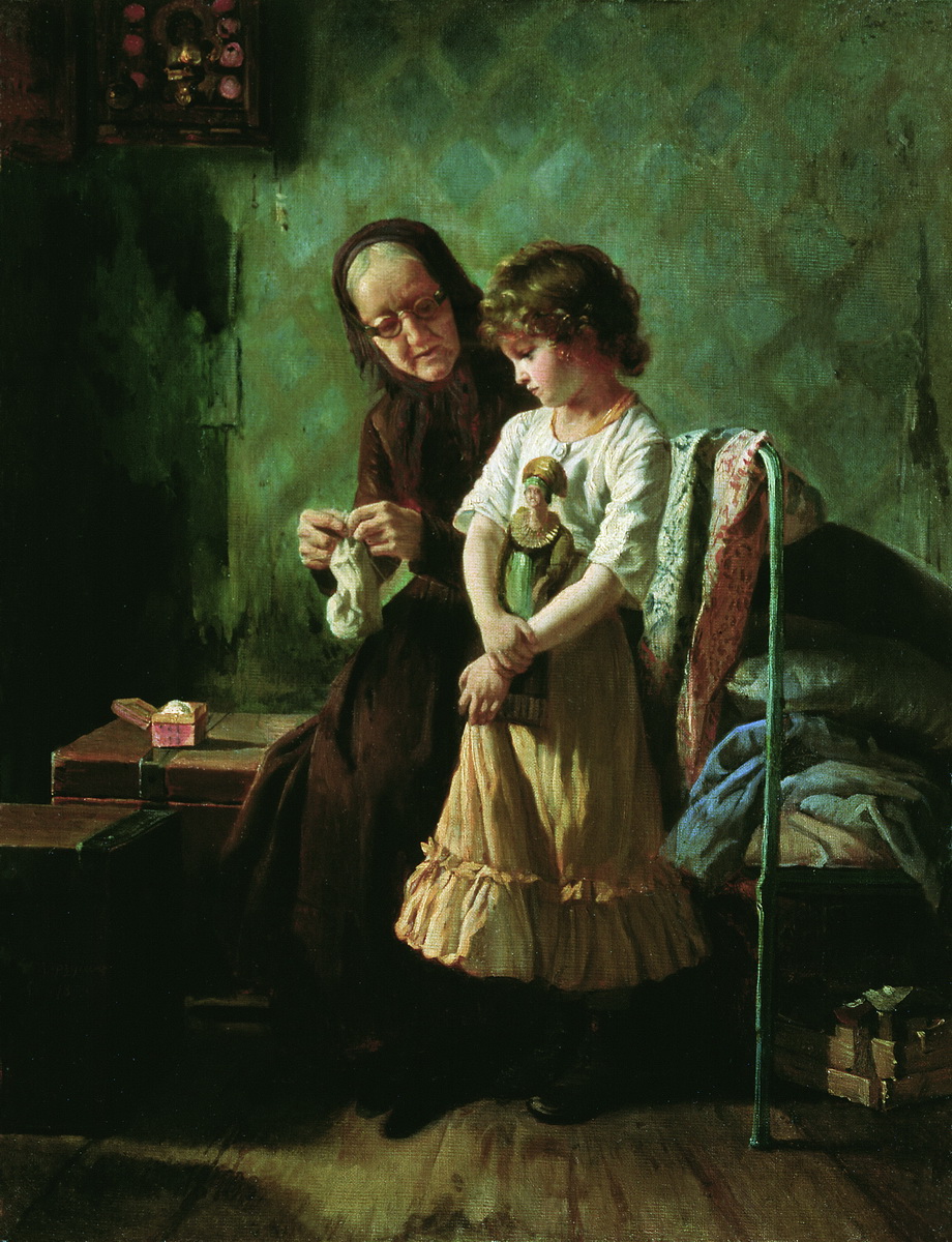 Корзухин. Бабушка с внучкой. 1879