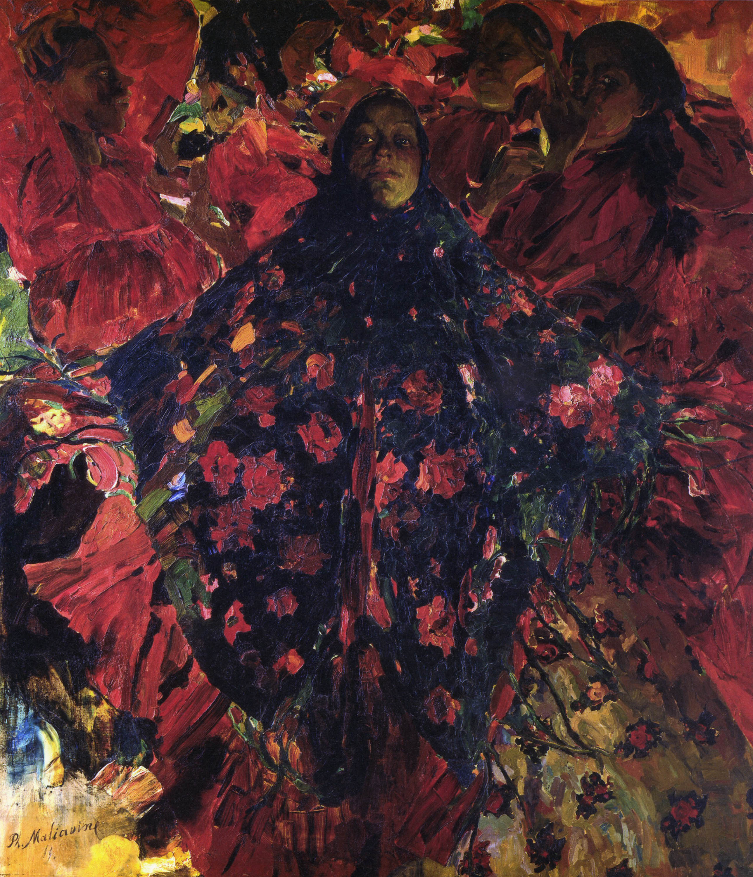 Малявин. Бабы (Зеленая шаль). 1914