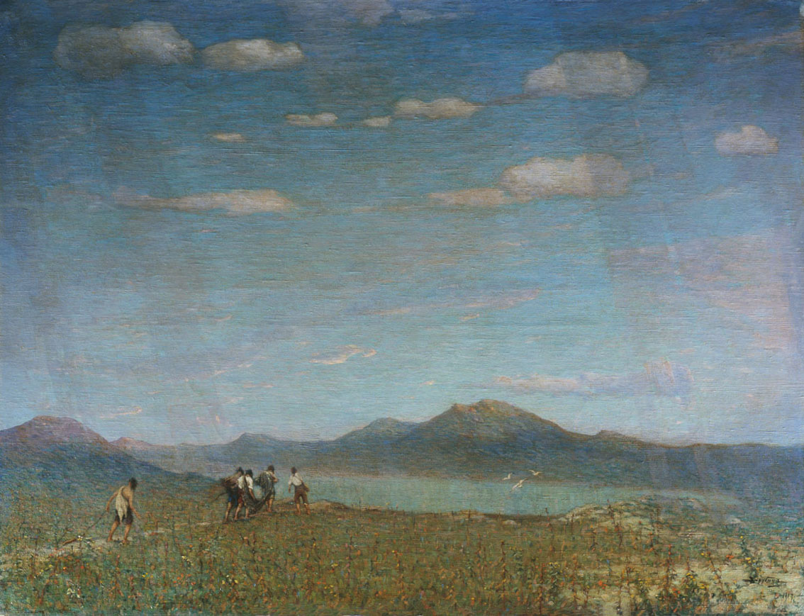 Зарубин. Пейзаж с рекой и рыбаками. 1917