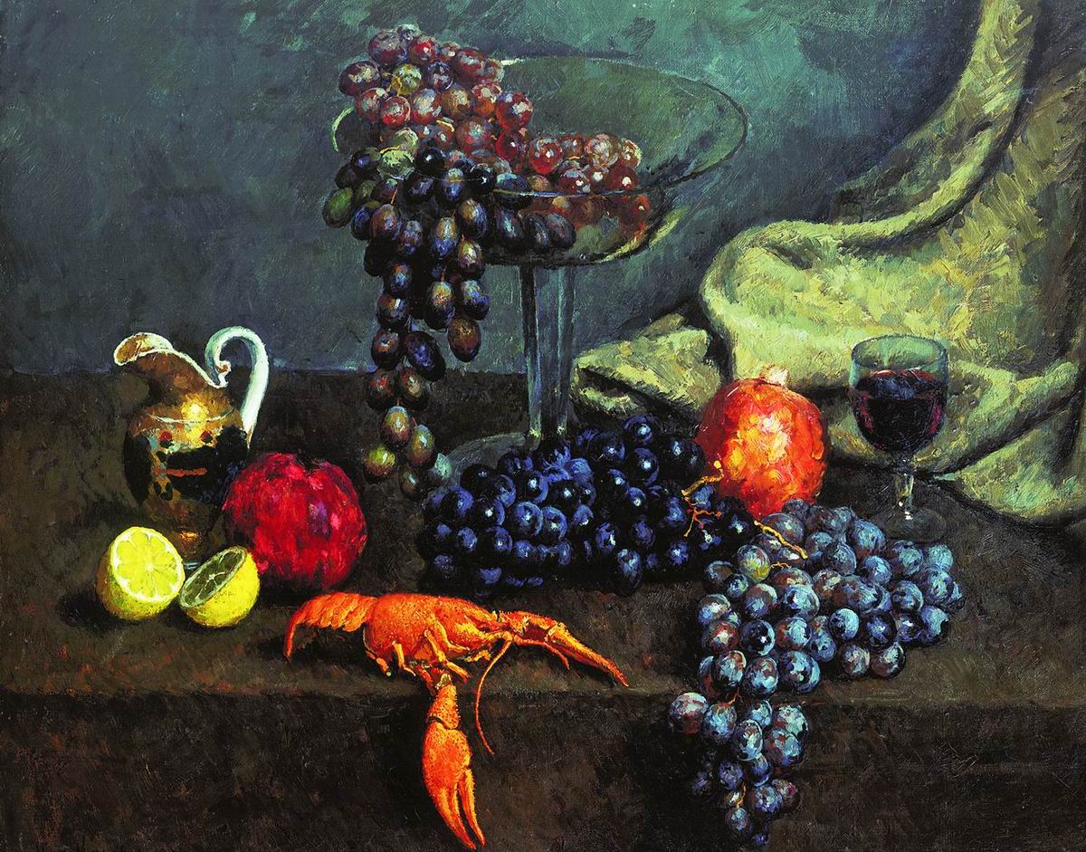 Машков. Натюрморт. Виноград, лимон и рак. 1924