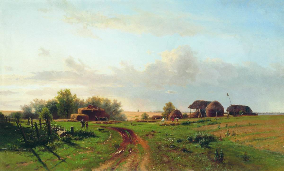 Каменев Л.. Жатва (Пейзаж со стогами). 1872