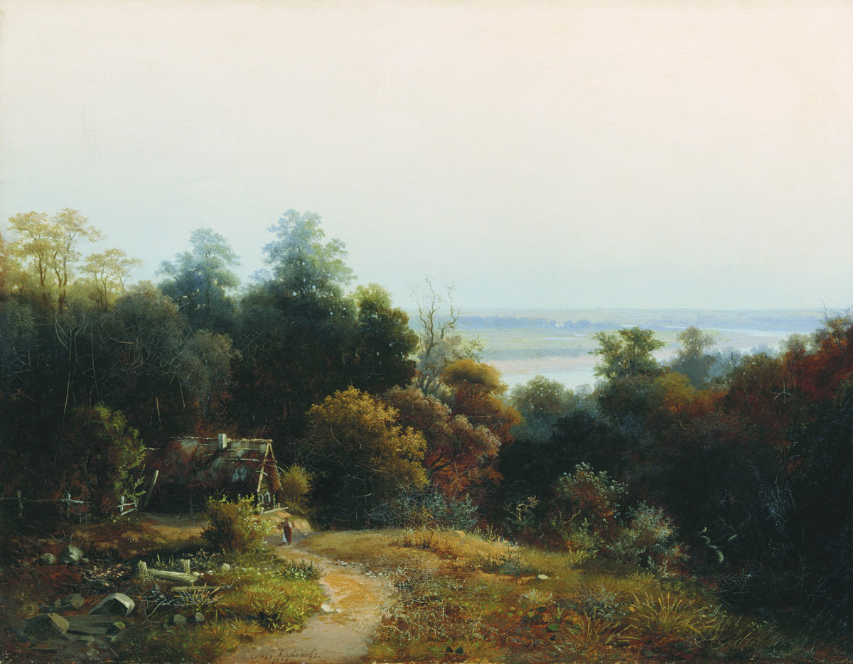 Каменев Л.. Пейзаж с избушкой. 1859