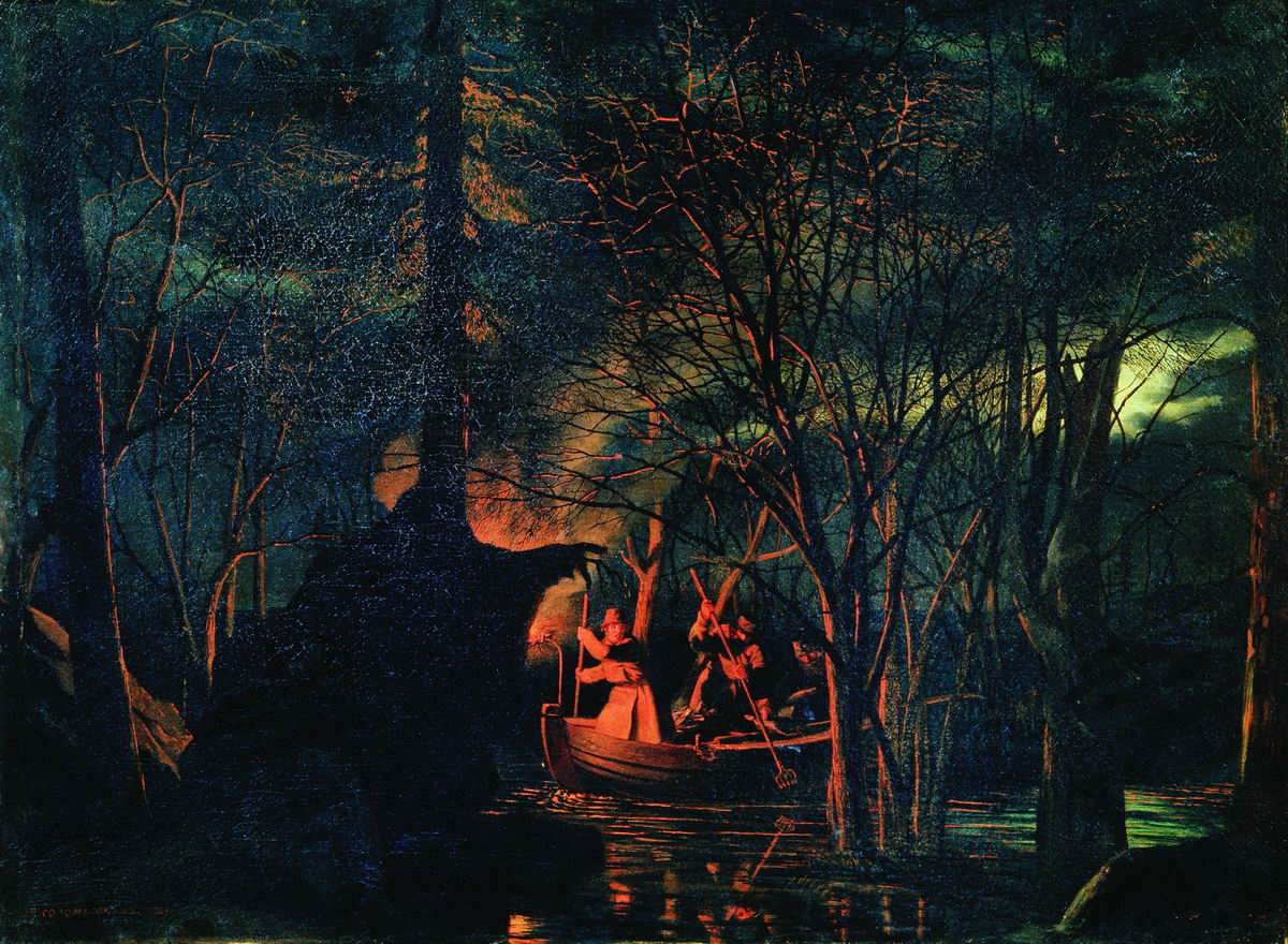 Соломаткин. Рыбная ловля острогой ночью. 1867