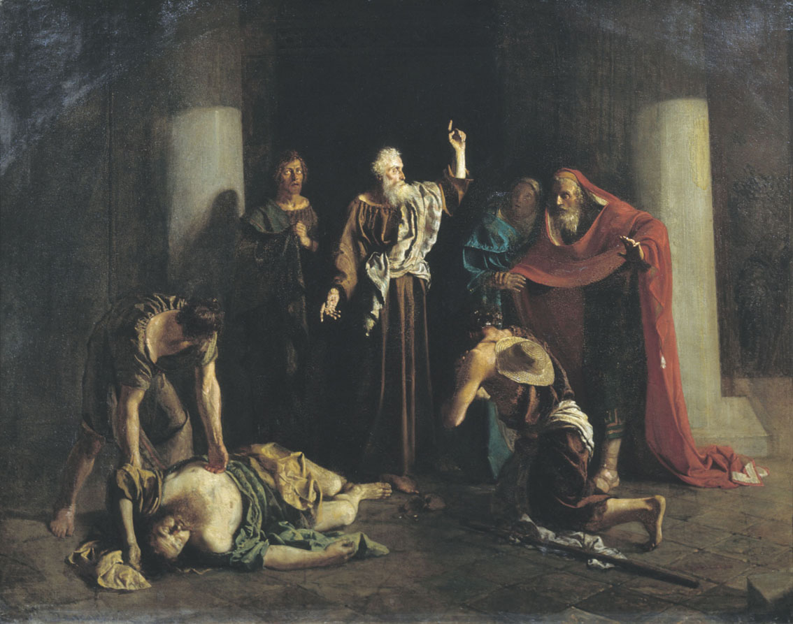 Зеленский. Апостол Петр поражает смертью Ананию и жену его Сапфиру за ложь. 1863