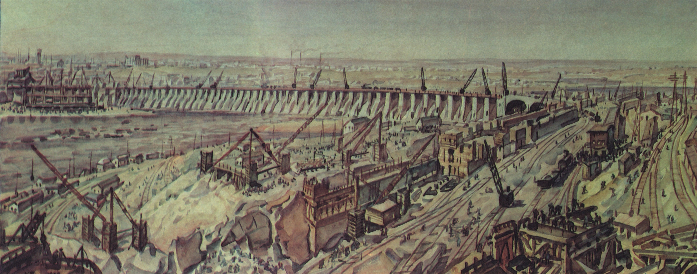 Богаевский. Панорама строительства Днепрогэса. 1930-е