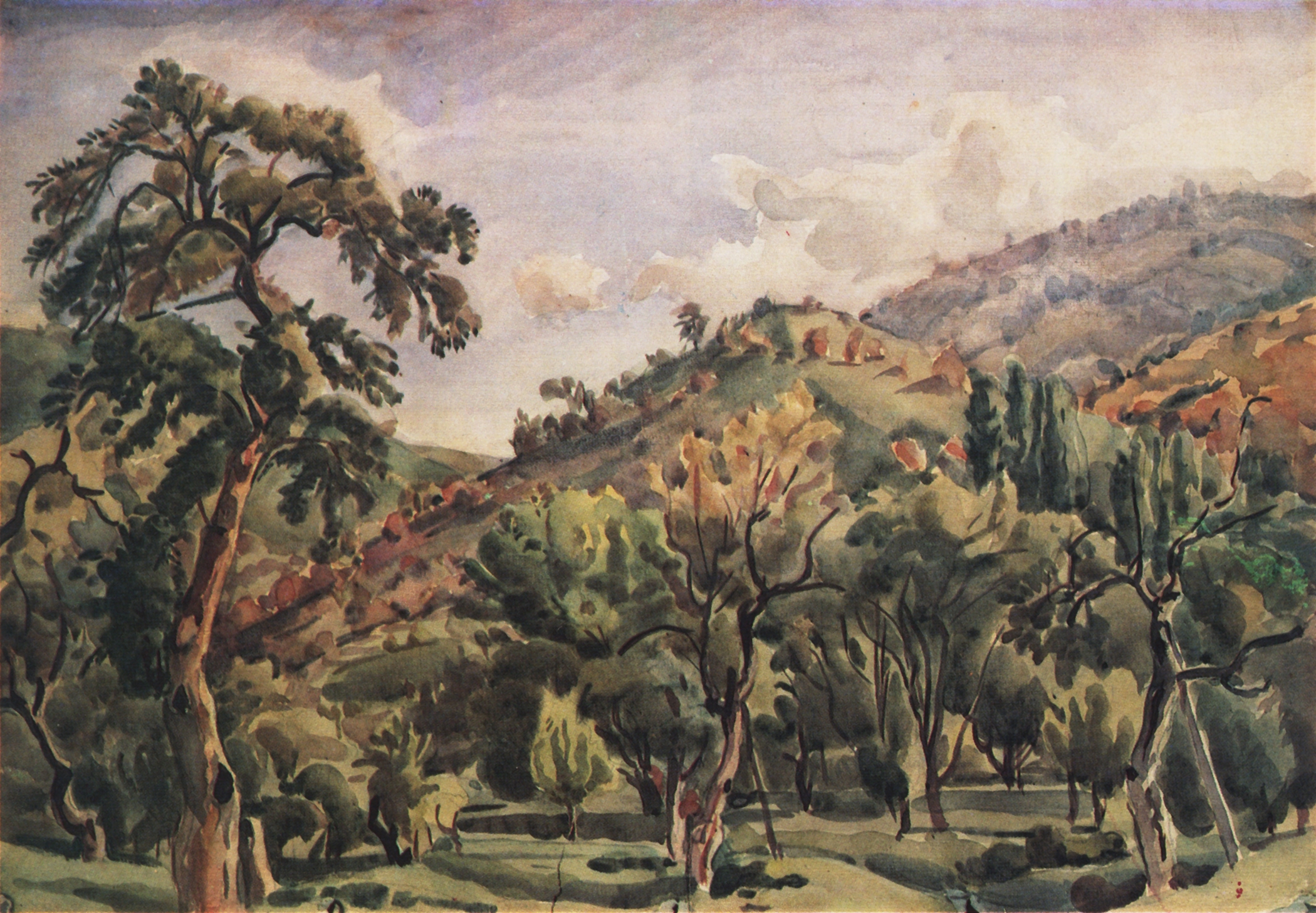 Богаевский. Горный пейзаж с деревьями. Орталаны. 1930-е