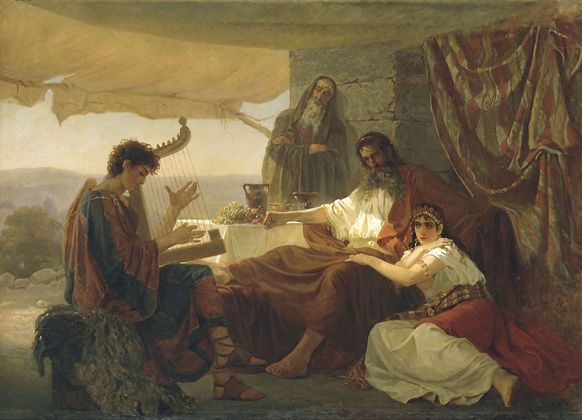 Загорский. Давид играет на гуслях перед Саулом. 1873