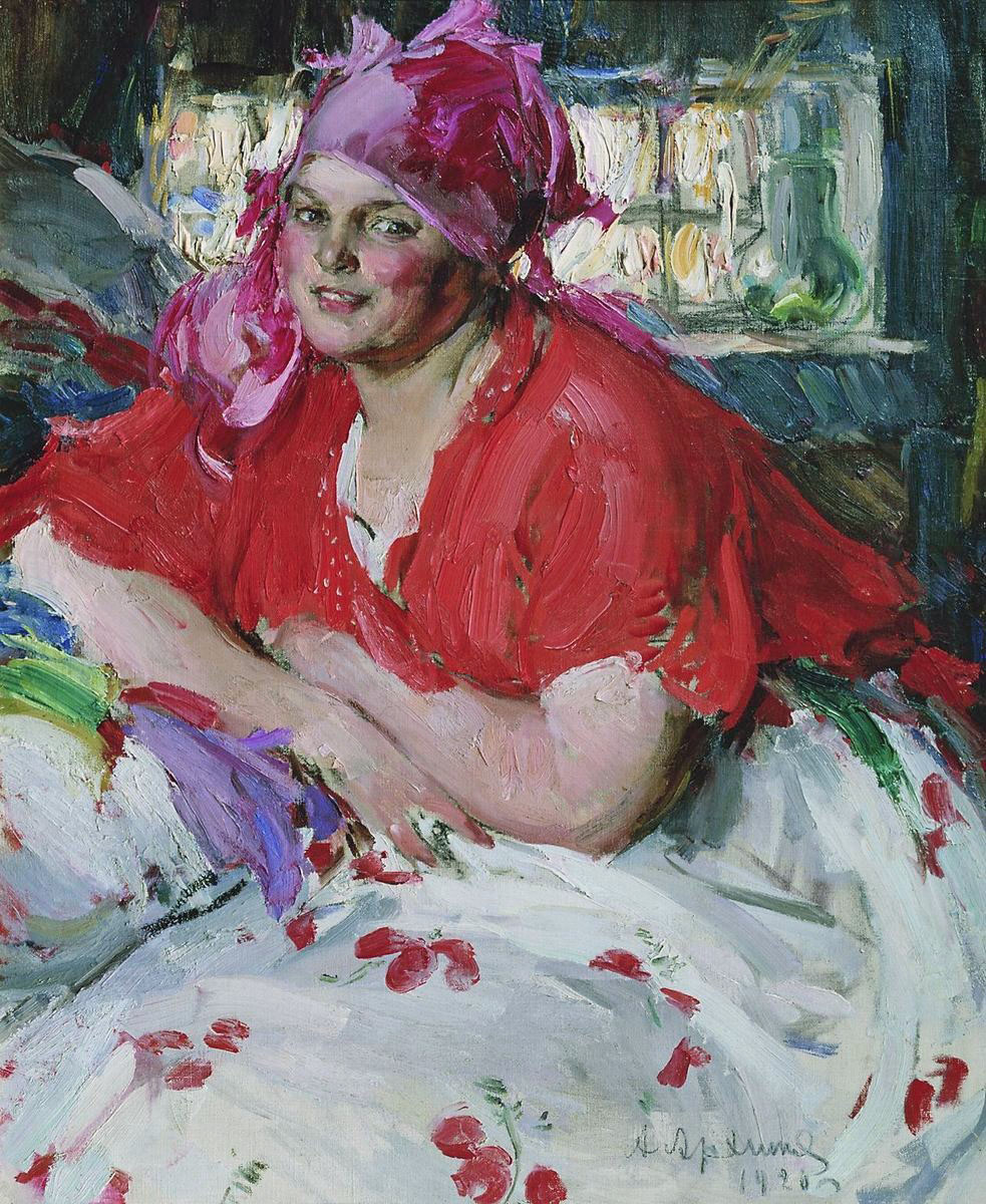 Архипов. Молодая крестьянка в красной кофте. 1920