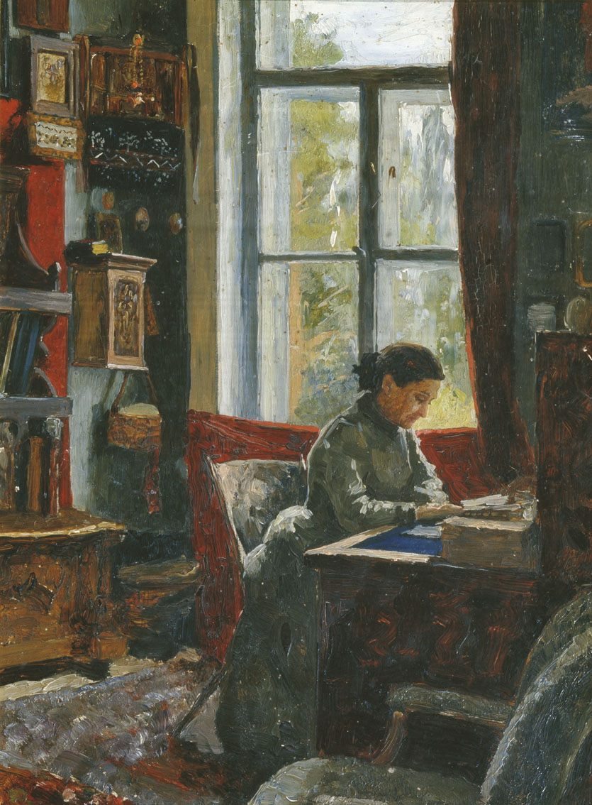 Киселев А.А-кс.. Е.Г.Мамонтова в своем кабинете в Абрамцеве. 1880-е