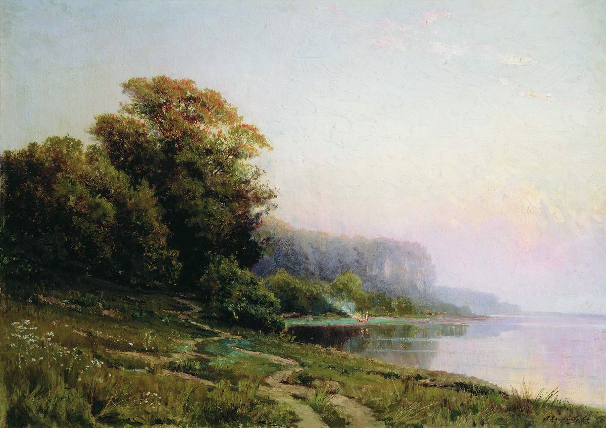 Егорнов А.. Летний пейзаж с костром. 1886