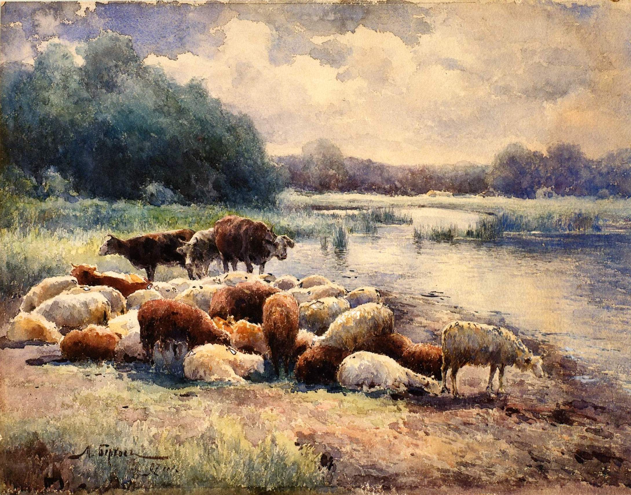 Беркос. Над рекой. Отара. 1897