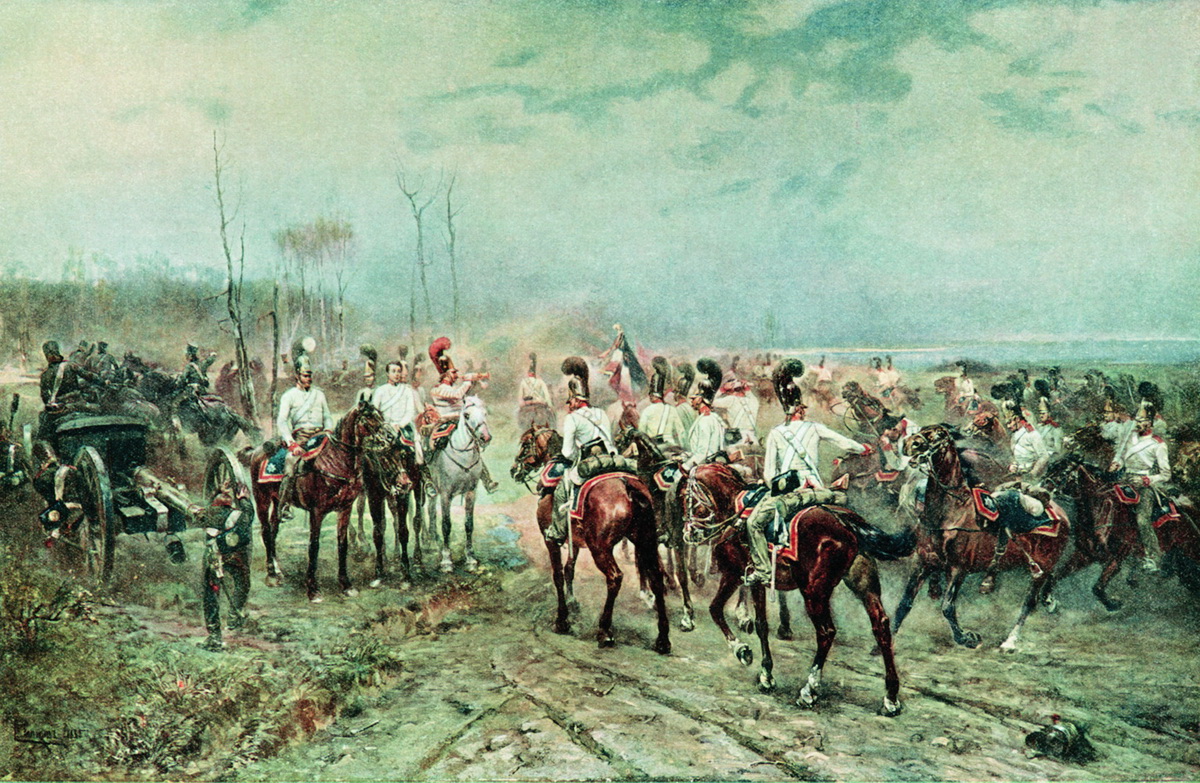 Самокиш. Возвращение русских кавалергардов после атаки на французов под Аустерлицем 1805 года. 1885