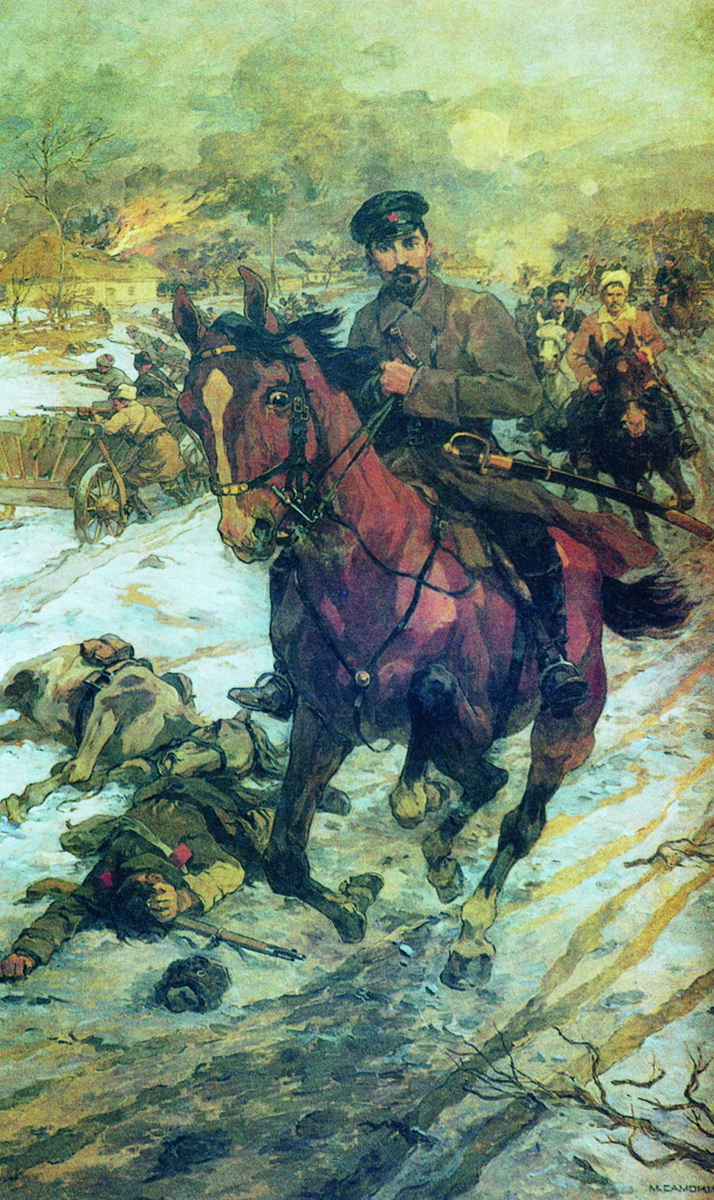 Самокиш. Н.А. Щорс в бою под Черниговом. 1938