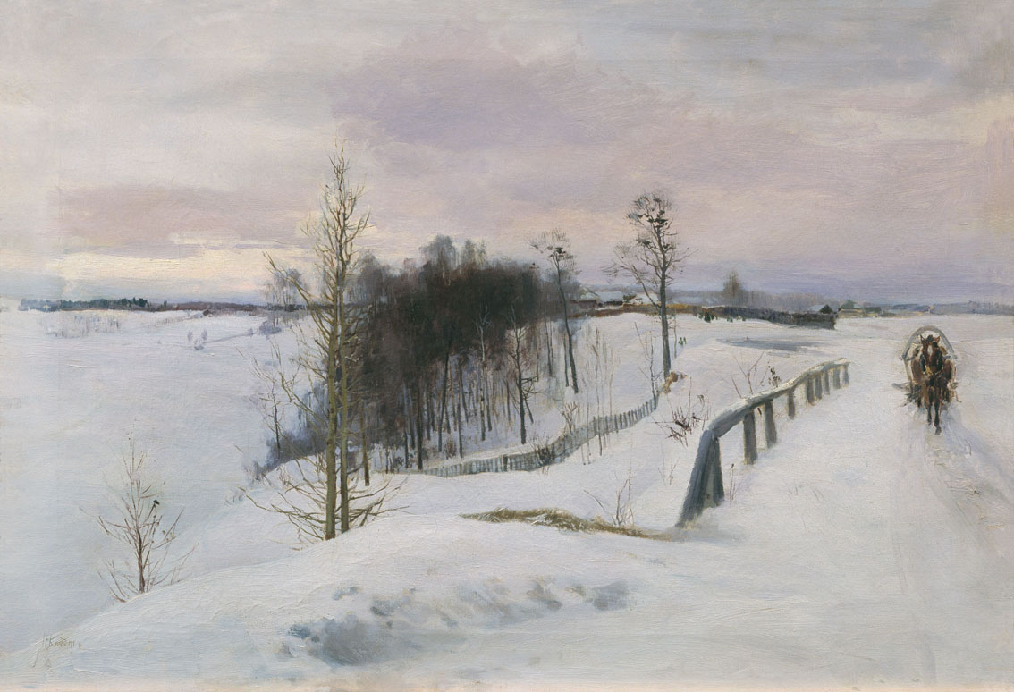 Клодт Н.. Зимний пейзаж с мостиком и санями