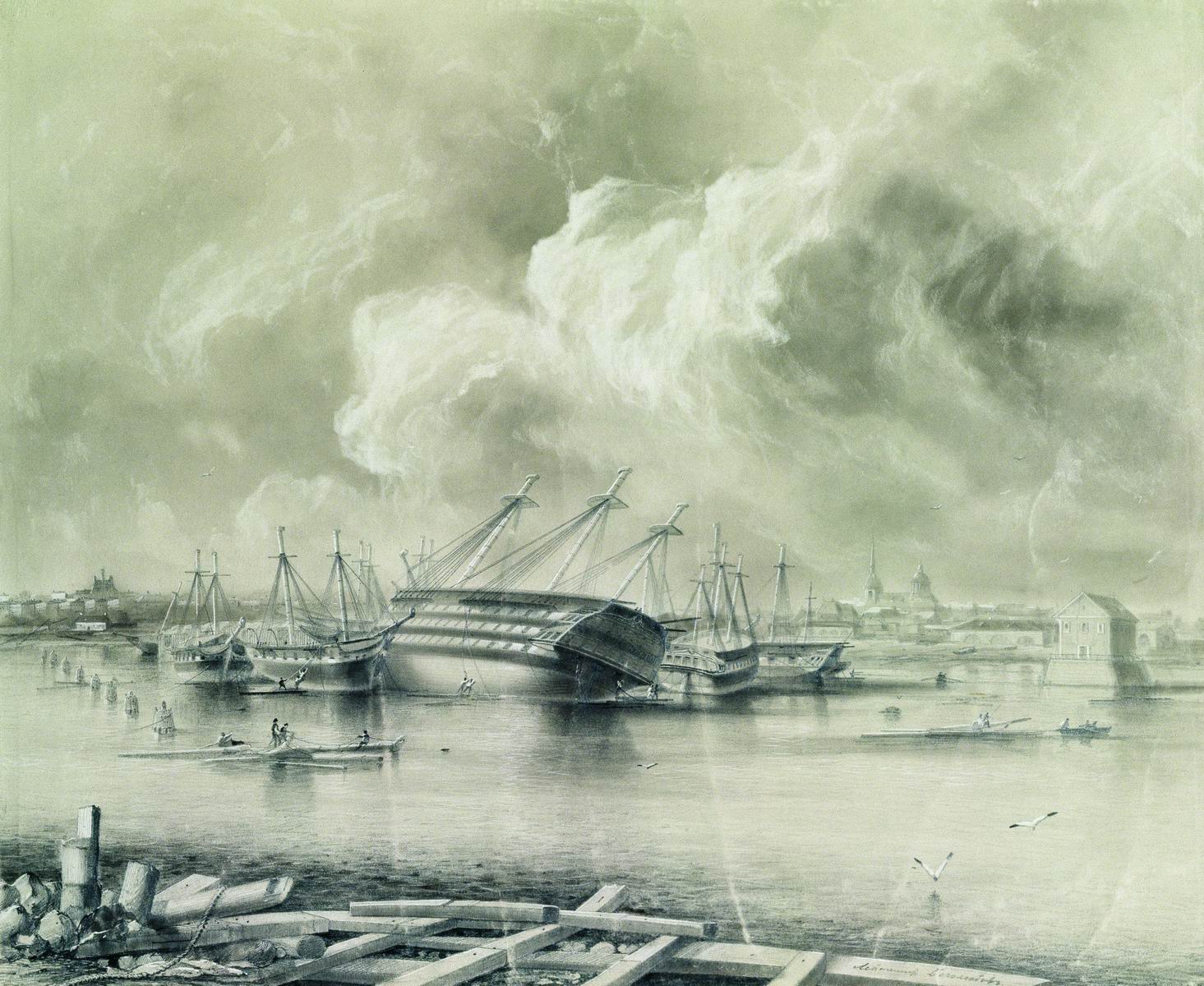 Боголюбов. Кронштадт после наводнения 7 ноября 1824 года. 1850-е