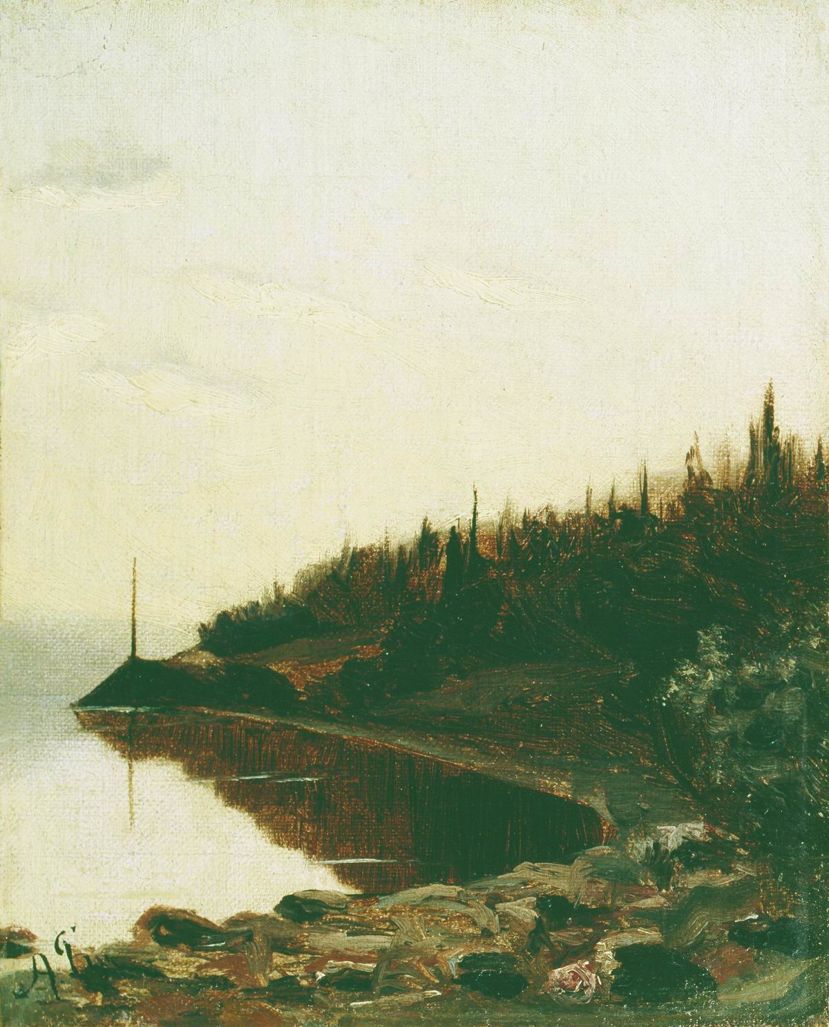 Боголюбов. Лесистый берег. Около 1850