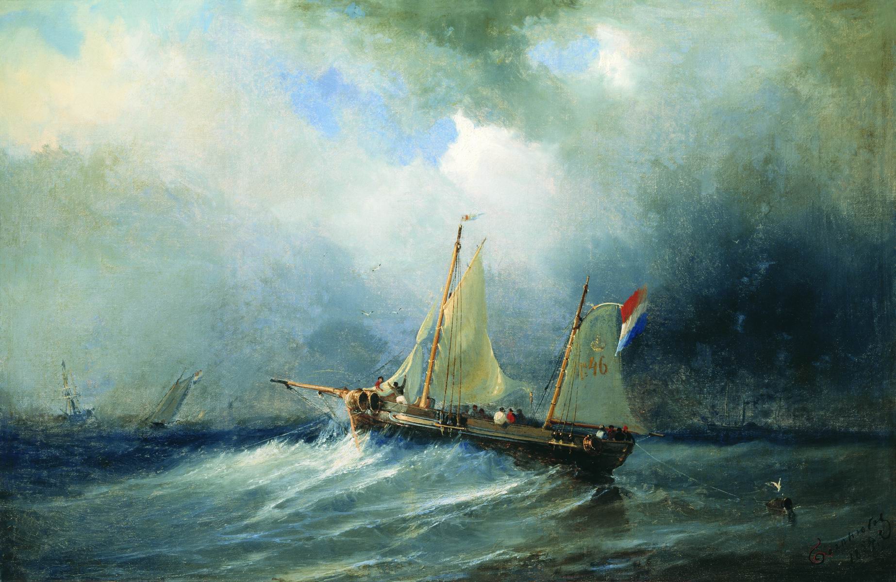 Боголюбов. Парусник в море. 1864