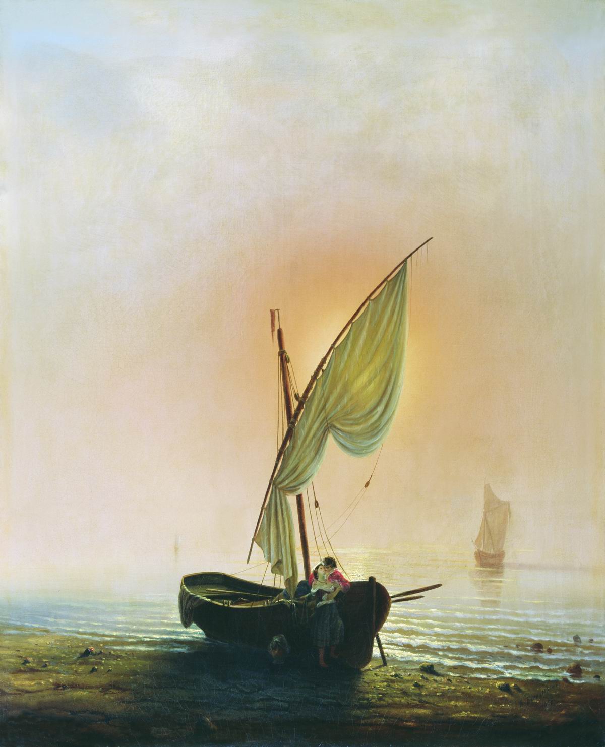 Боголюбов. Закат (Лодка с парусом у берега моря). 1857