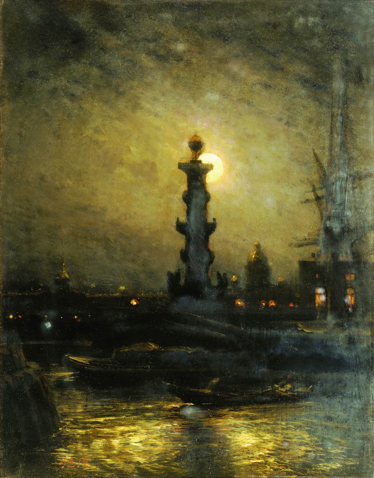Боголюбов. Биржа ночью. Петербург. 1878