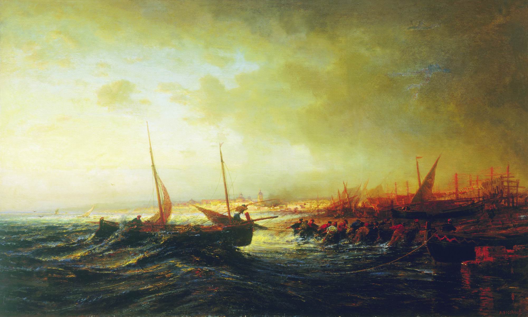 Боголюбов. Вид Алласио. Вытаскивание лодки. Италия. 1880