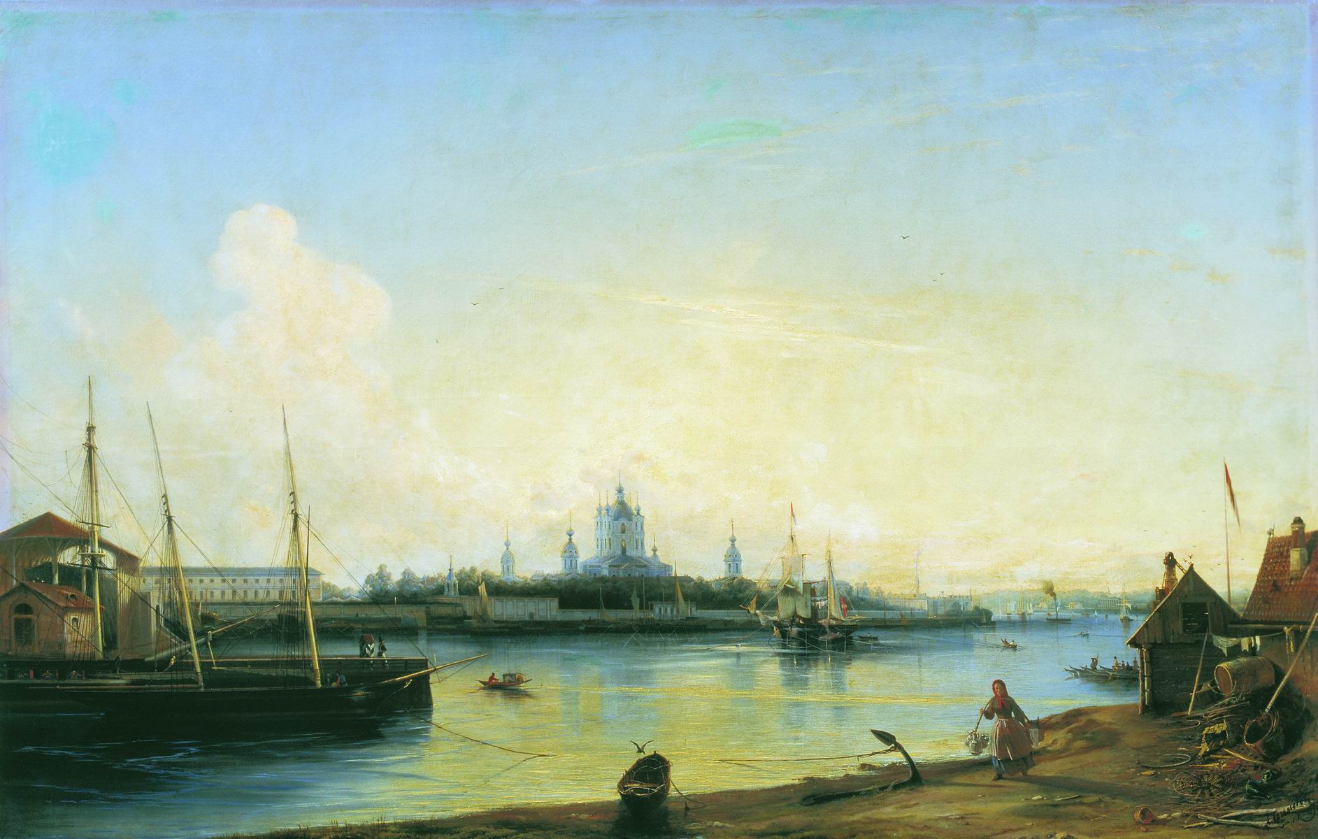 Боголюбов. Вид Смольного монастыря с Большой Охты. 1851