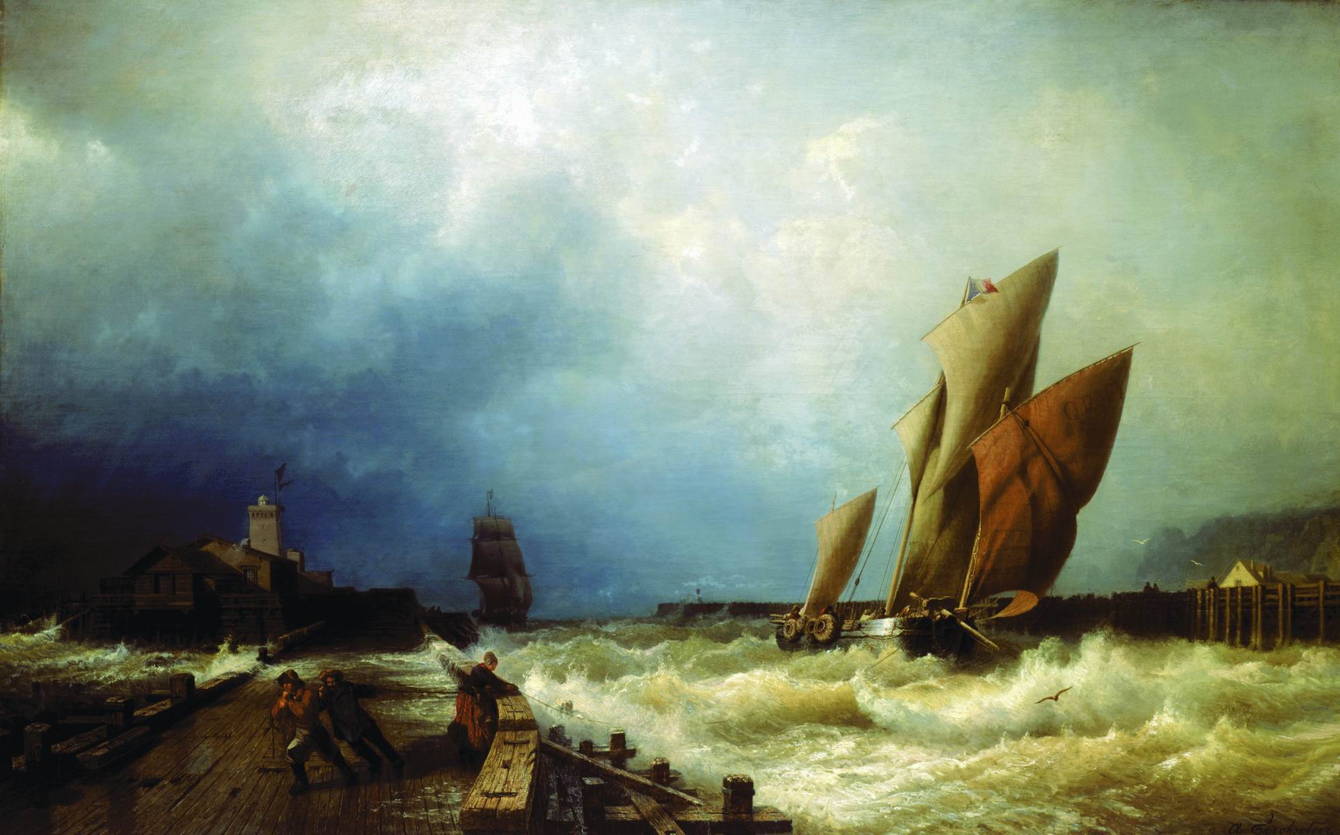 Боголюбов. Вход рыбачьего судна в бурю в гавань Сен-Валери в Ко (Франция). Около 1859