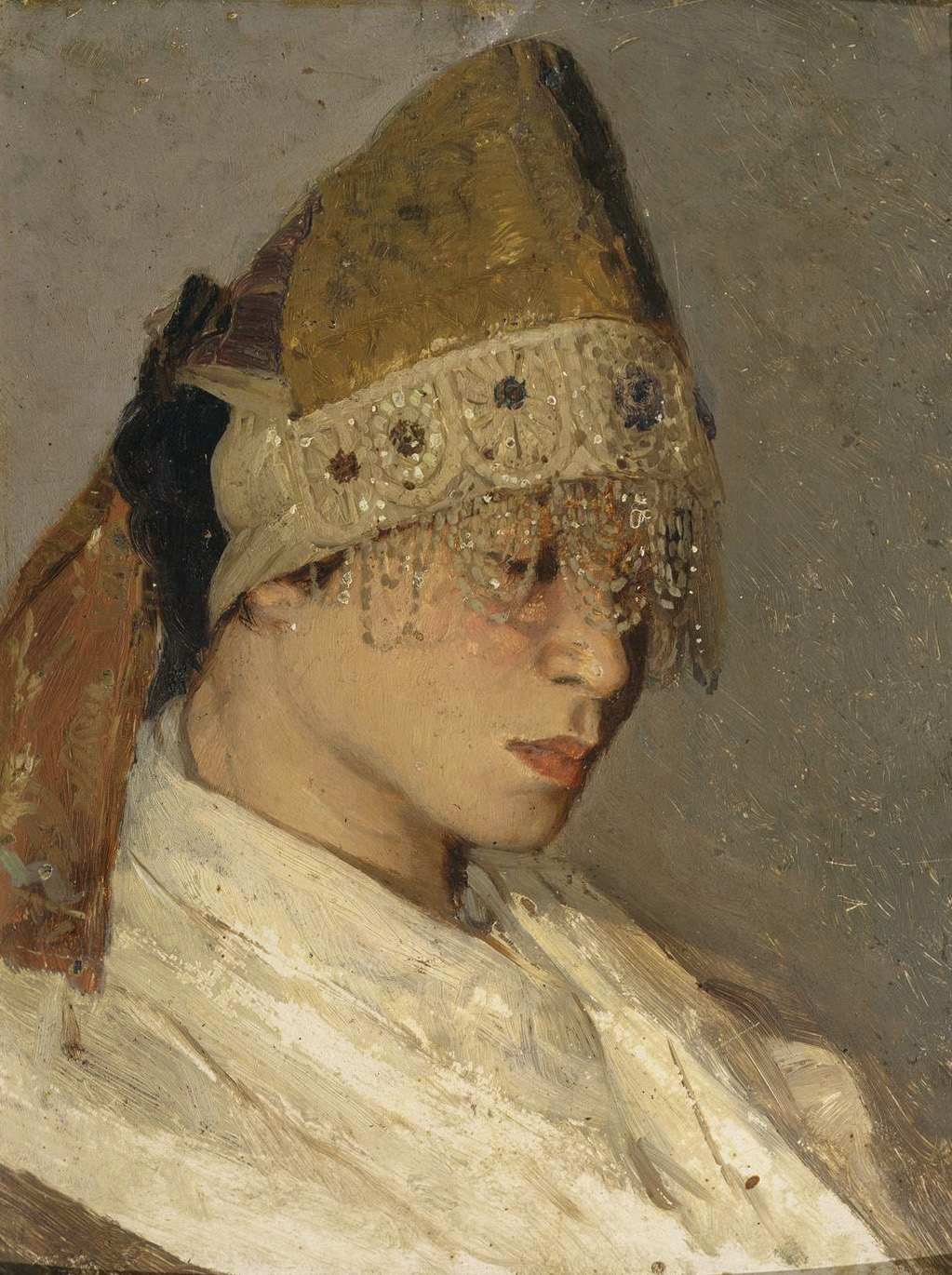 Нестеров М.. Девушка в кокошнике. Портрет М.И.Нестеровой. 1885