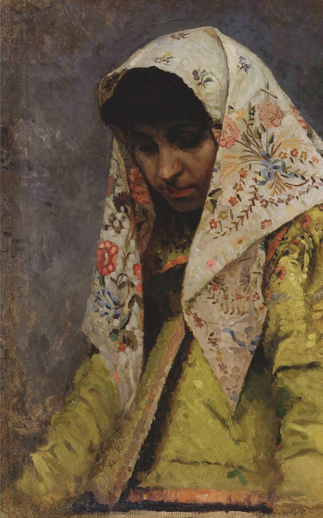 Нестеров М.. Голова молодой женщины в узорчатом платке. 1888