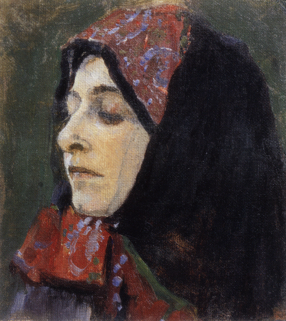 Нестеров М.. Голова женщины в узорном платке. 1910-1916