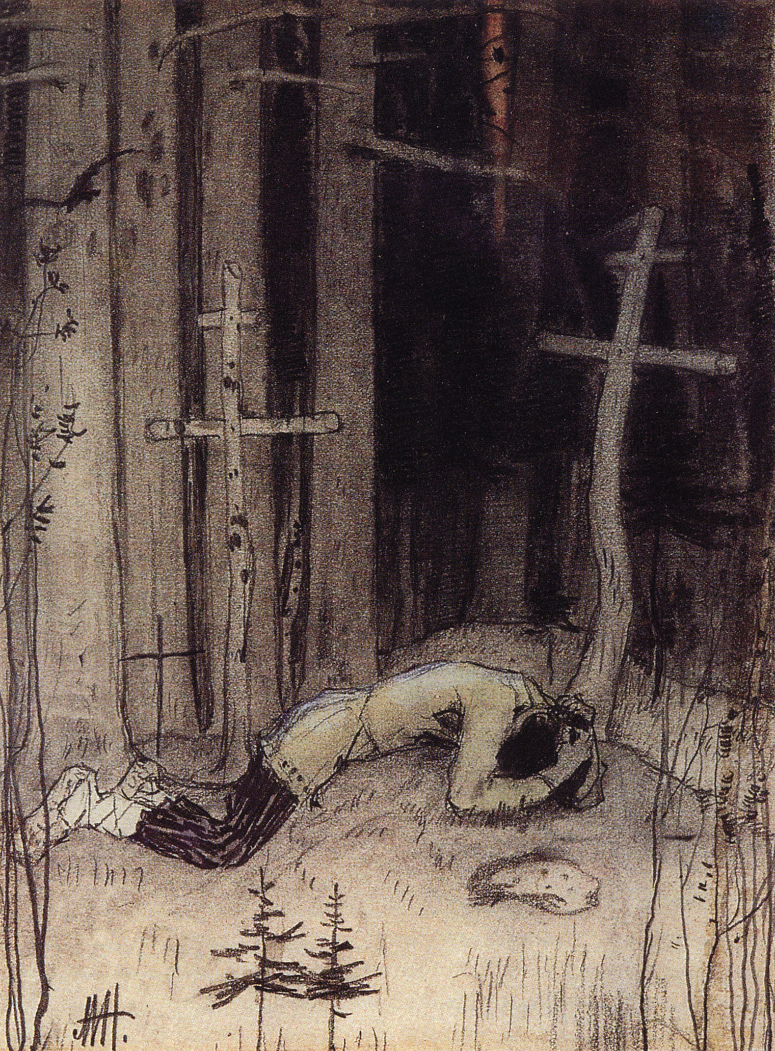 Нестеров М.. Горюющий на могиле. 1890-е