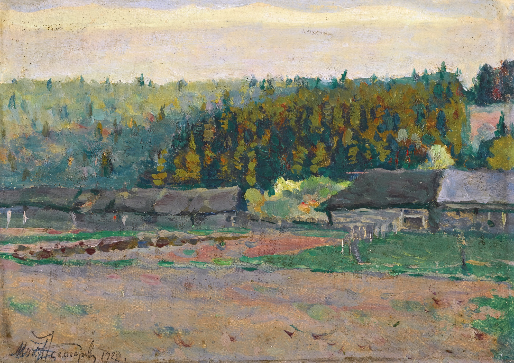 Нестеров М.. Избы у леса. 1928