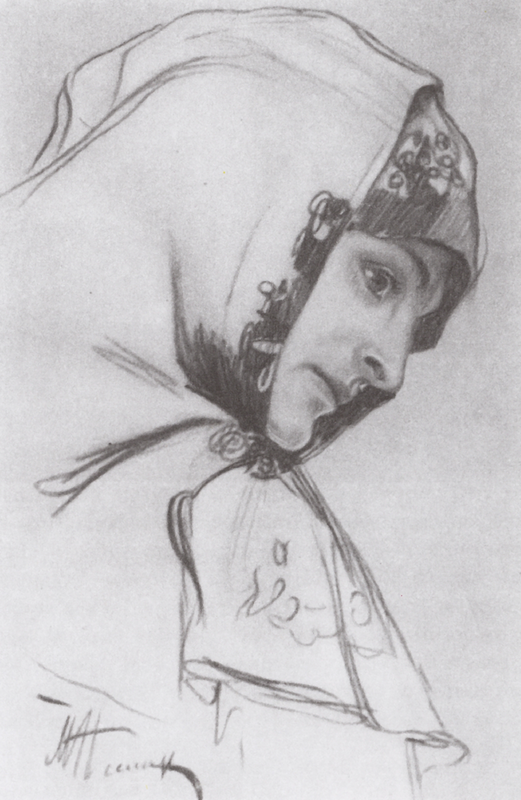 Нестеров М.. Рисунок женского лица к картине 