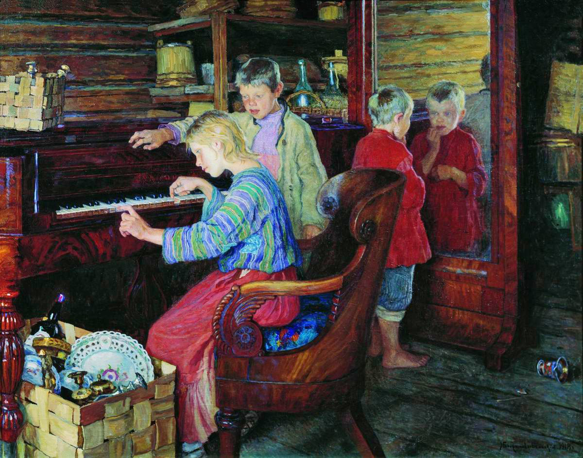 Богданов-Бельский. Дети за пианино. 1918