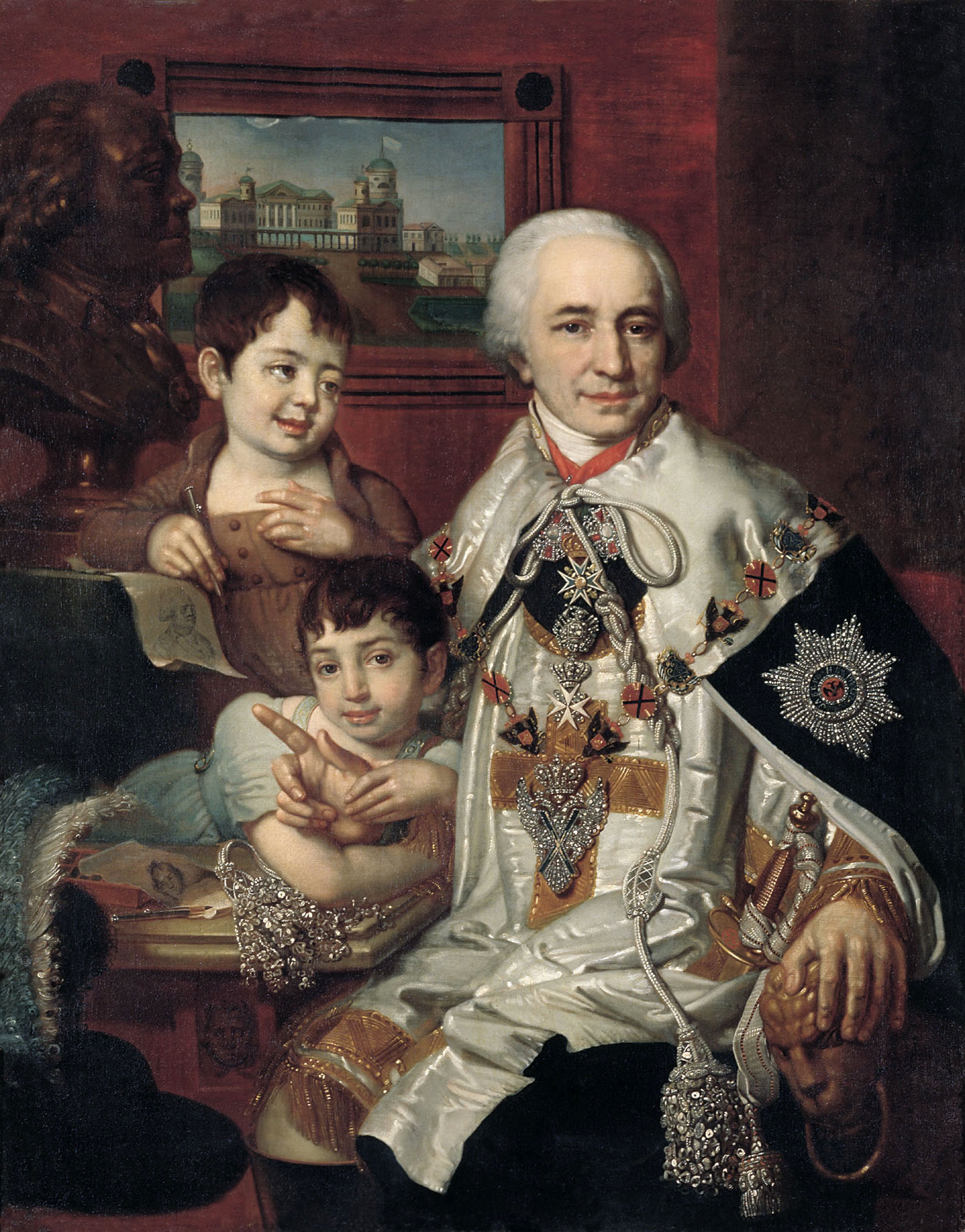 Боровиковский. Портрет графа Григория Григорьевича Кушелева с детьми. 1801