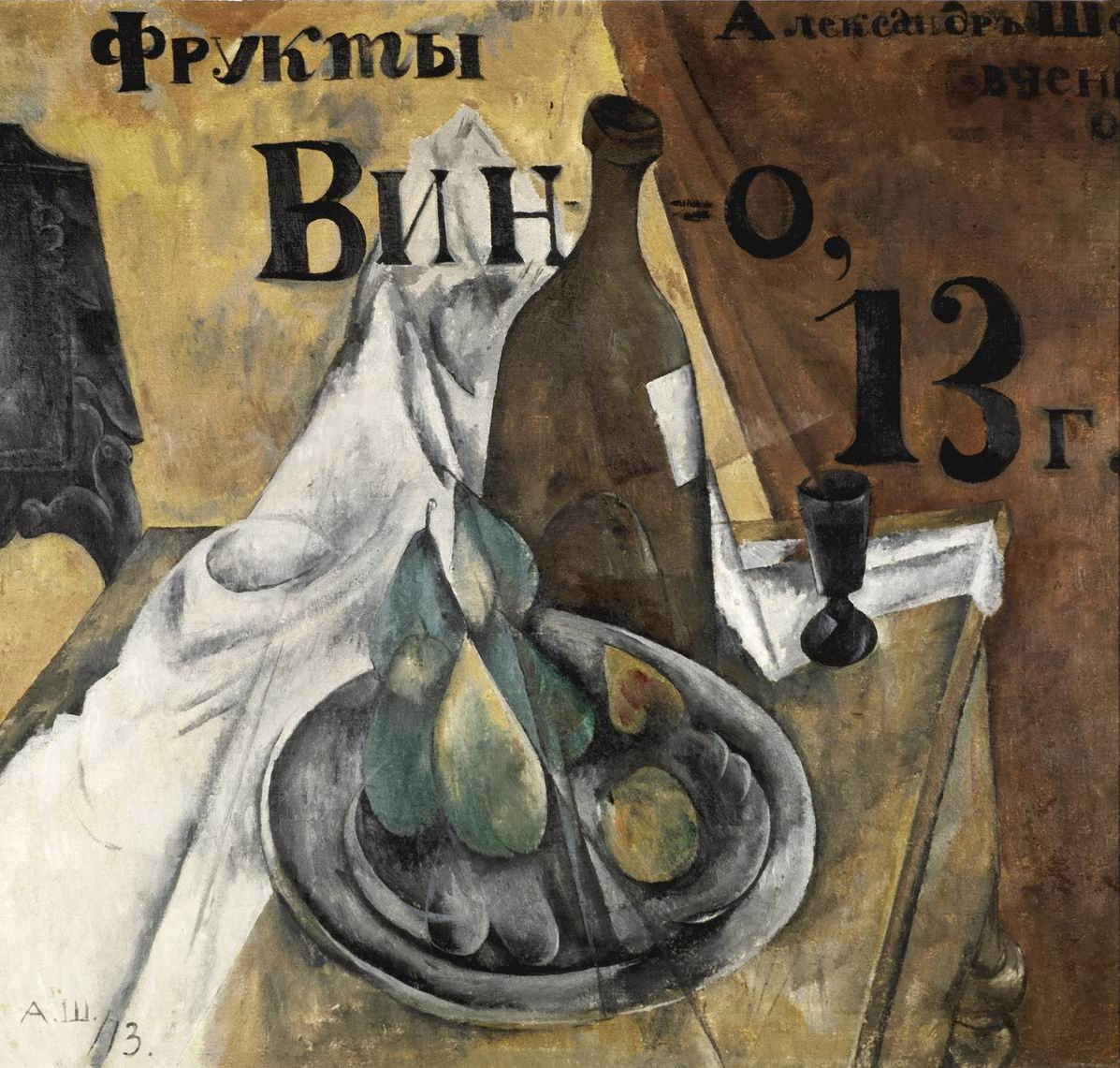 Шевченко А.. Вывесочный натюрморт. Вино и фрукты. 1913