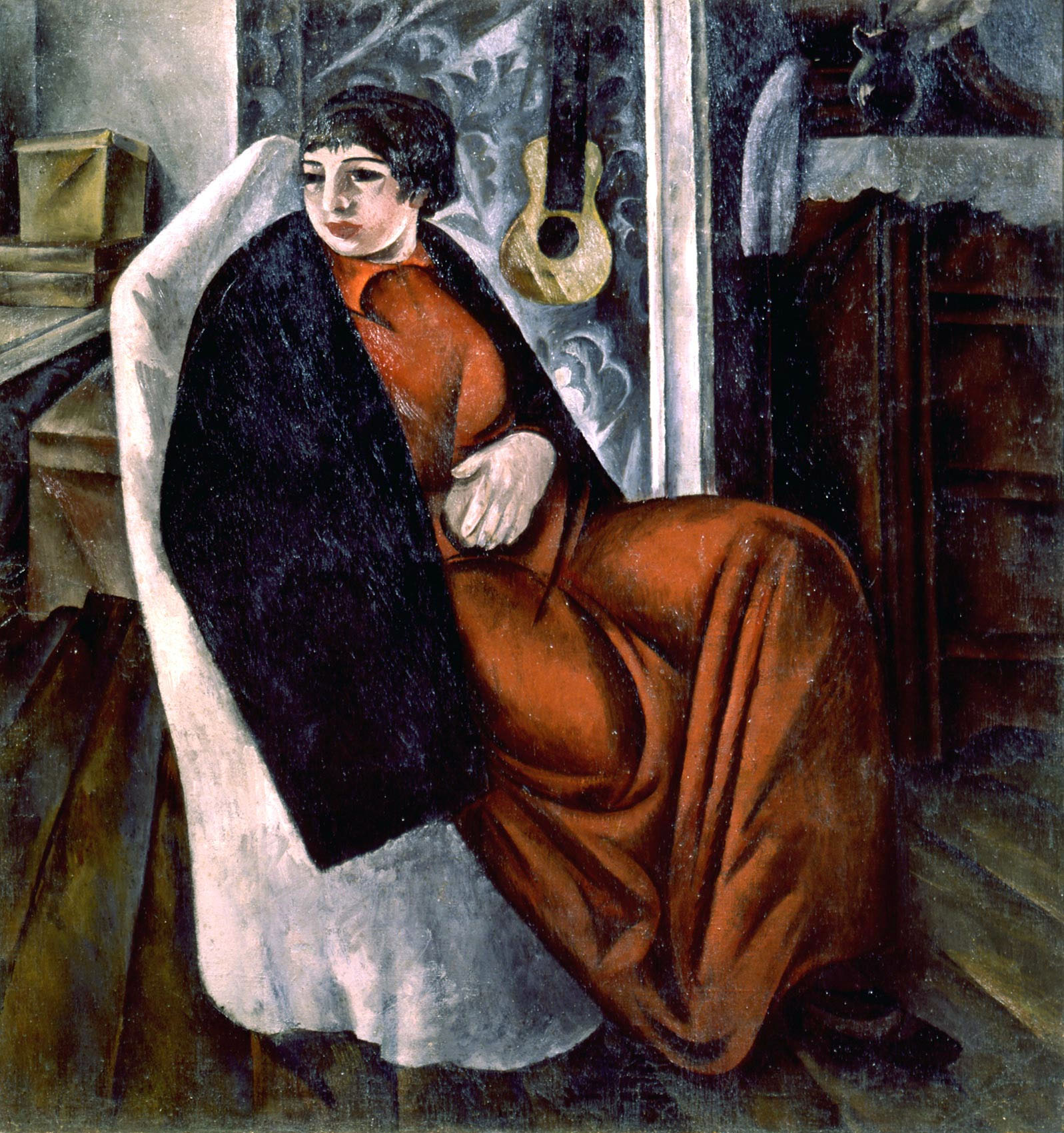 Шевченко А.. Портрет женщины в красном платье. 1913