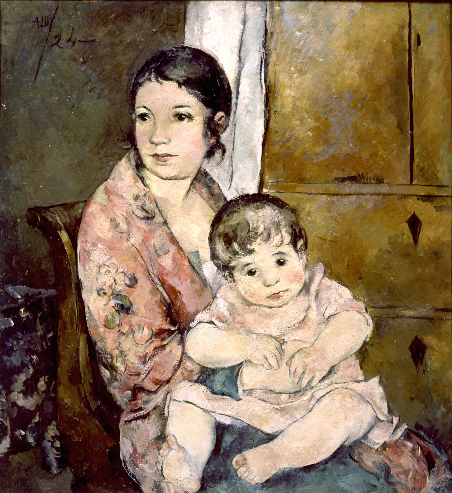 Шевченко А.. Портрет жены с дочерью. 1924