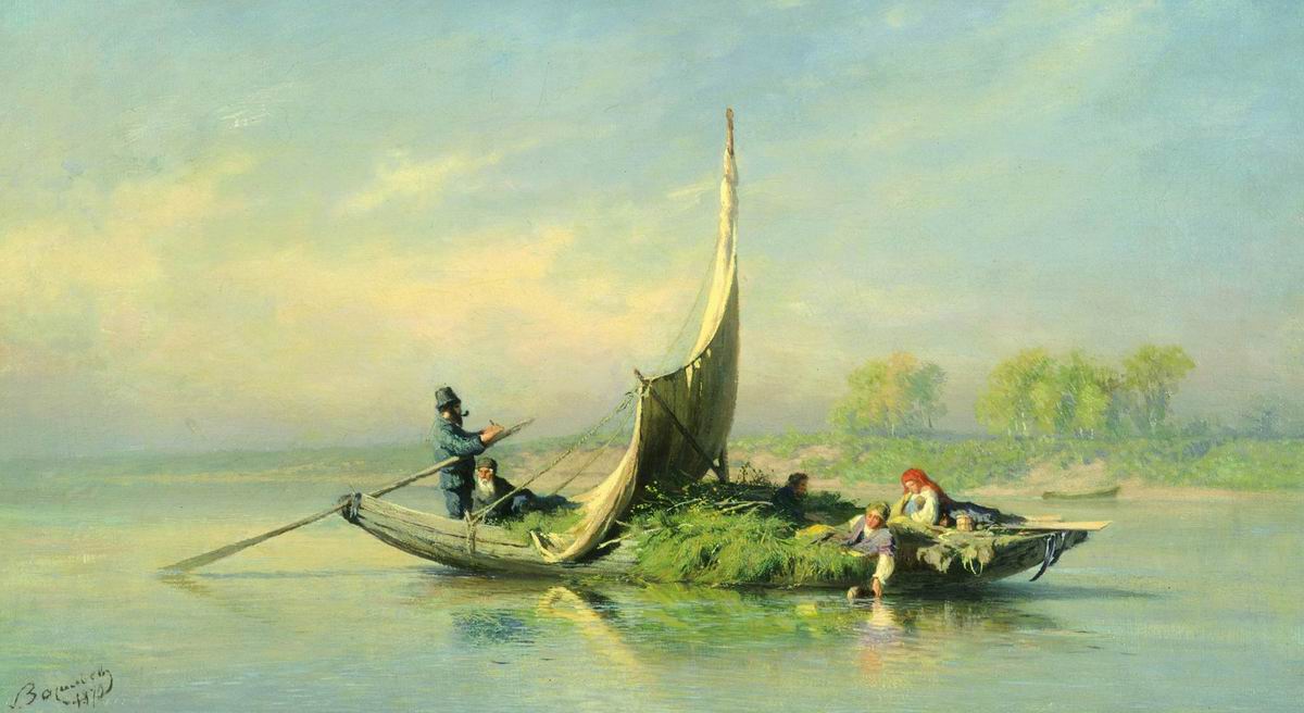 Васильев Ф.. Крестьянская семья в лодке. 1870