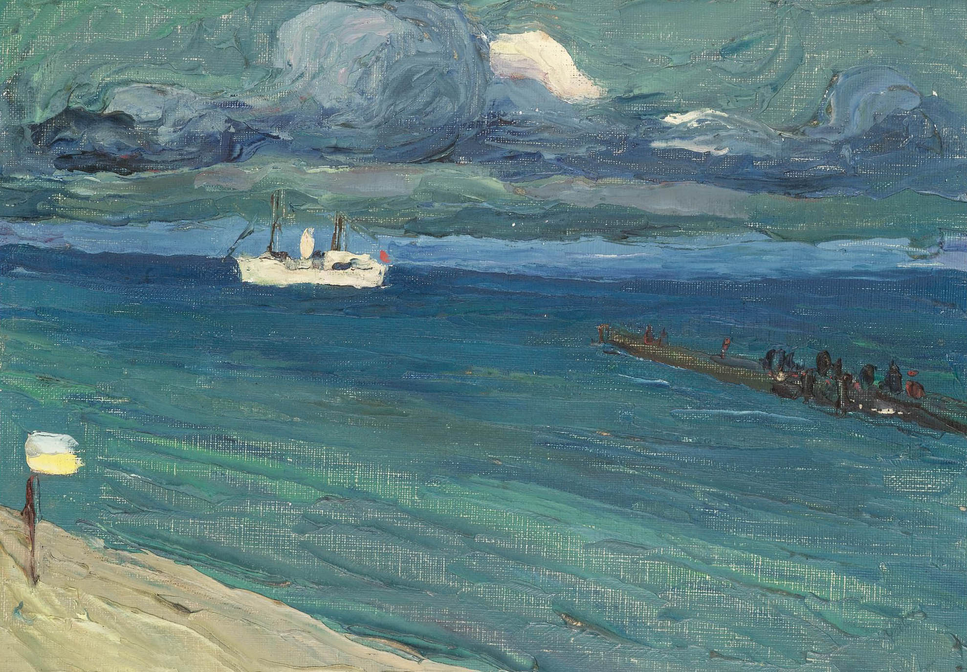 Кандинский. Рапалло, Морской пейзаж с пароходом. 1906
