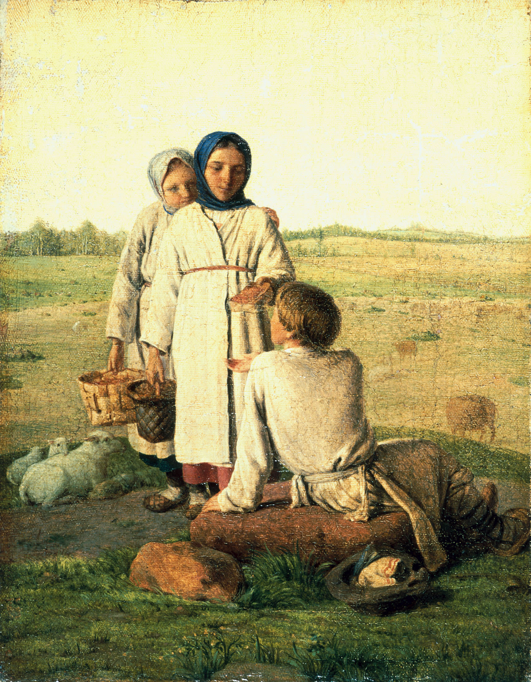 Венецианов. Крестьянские дети в поле  (Мальчик с двумя девочками). 1820-е