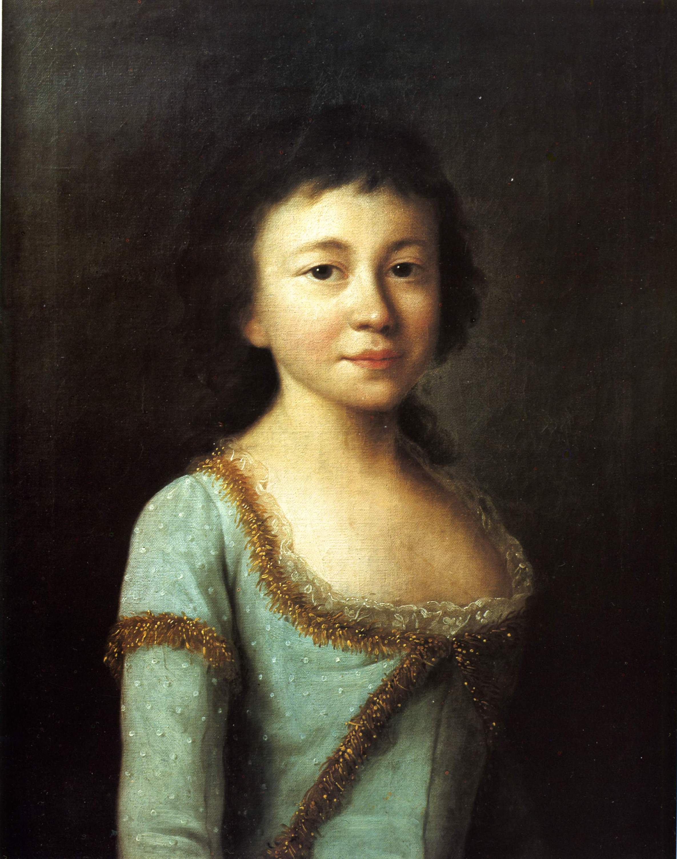 Неизвестный художник XVIII в.. Портрет девочки в белом платье . Вторая половина XVIII в.
