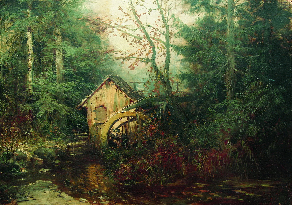 Волков Е.. Лесной пейзаж с водяной мельницей. 1870-е