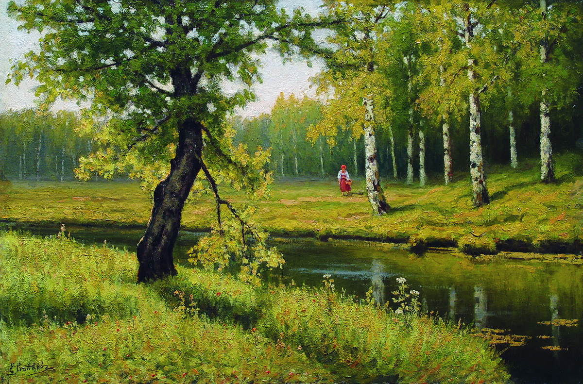 Волков Е.. Летний пейзаж с девочкой. 1910-e
