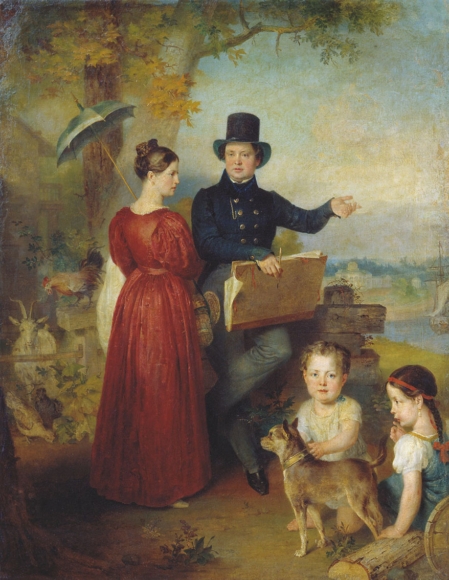 Голике. Автопортрет с женой и детьми. 1836